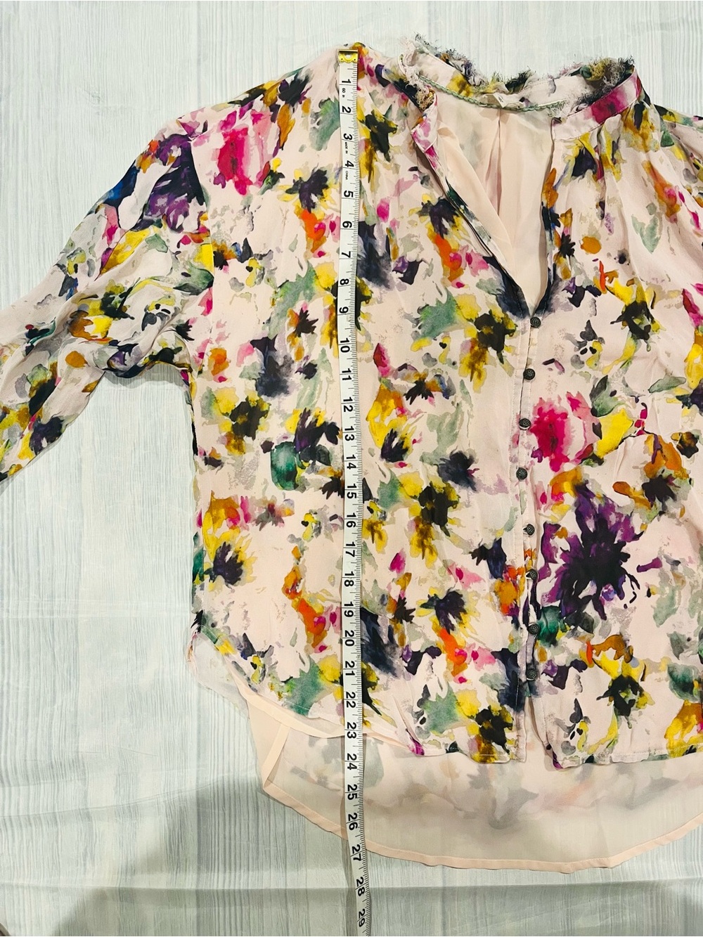 Anthropologie Pilcro Women's Floral Watercolor Button-Front Blouse - Pink L - Picture 10 of 12